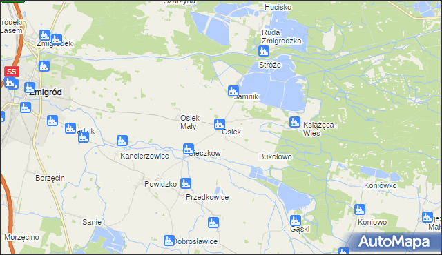mapa Osiek gmina Żmigród, Osiek gmina Żmigród na mapie Targeo