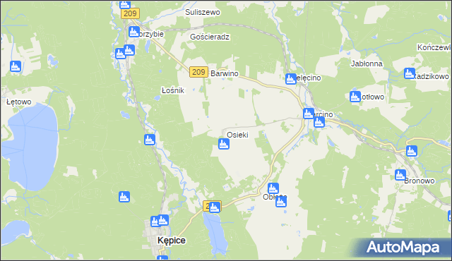 mapa Osieki gmina Kępice, Osieki gmina Kępice na mapie Targeo