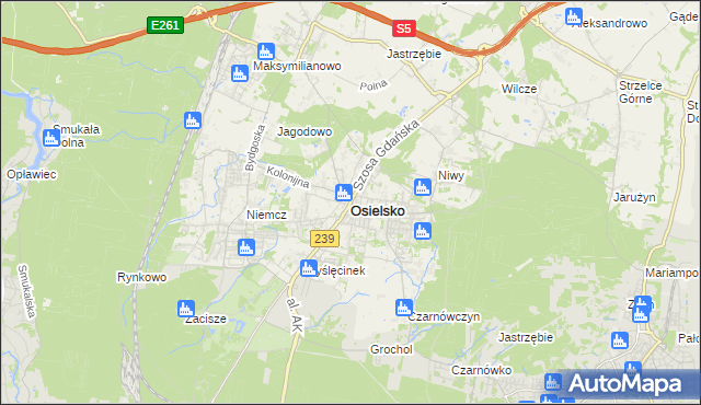 mapa Osielsko, Osielsko na mapie Targeo