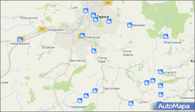 mapa Osina Mała gmina Ziębice, Osina Mała gmina Ziębice na mapie Targeo