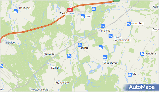 mapa Osina powiat goleniowski, Osina powiat goleniowski na mapie Targeo