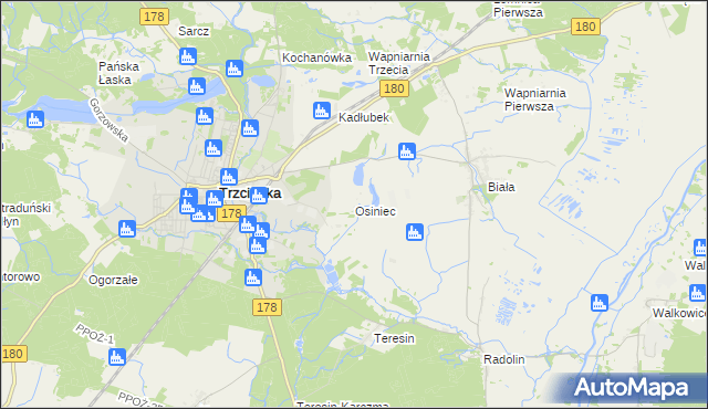 mapa Osiniec gmina Trzcianka, Osiniec gmina Trzcianka na mapie Targeo