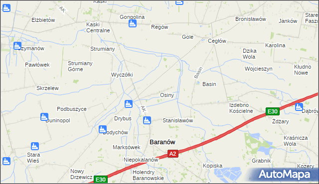 mapa Osiny gmina Baranów, Osiny gmina Baranów na mapie Targeo