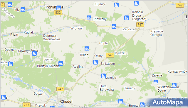 mapa Osiny gmina Chodel, Osiny gmina Chodel na mapie Targeo