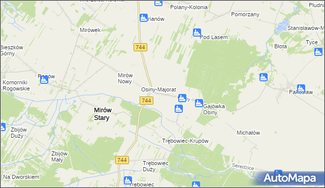 mapa Osiny gmina Mirzec, Osiny gmina Mirzec na mapie Targeo