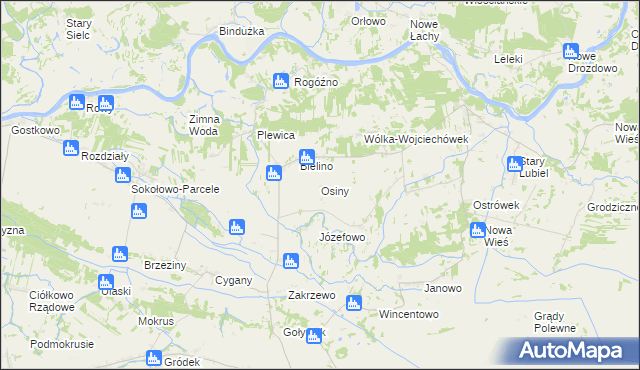 mapa Osiny gmina Rząśnik, Osiny gmina Rząśnik na mapie Targeo