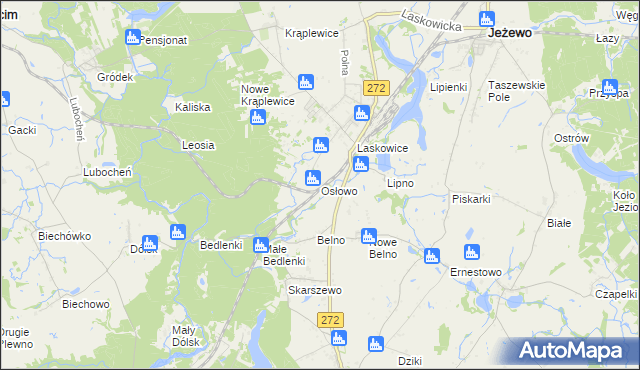 mapa Osłowo gmina Jeżewo, Osłowo gmina Jeżewo na mapie Targeo