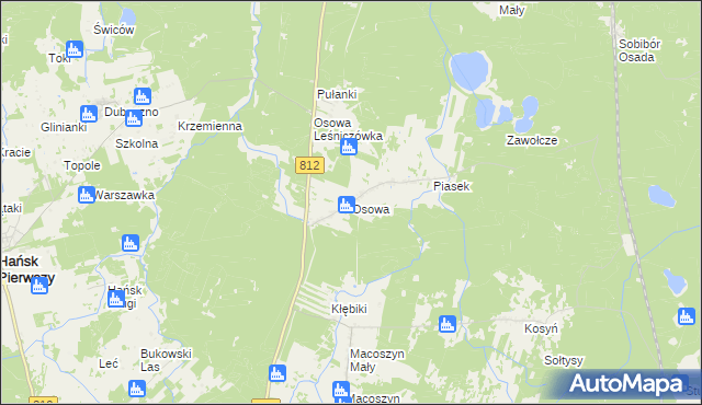 mapa Osowa gmina Hańsk, Osowa gmina Hańsk na mapie Targeo