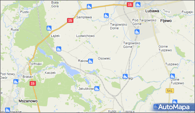 mapa Osowiec gmina Lubawa, Osowiec gmina Lubawa na mapie Targeo