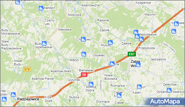 mapa Osowiec gmina Żabia Wola, Osowiec gmina Żabia Wola na mapie Targeo