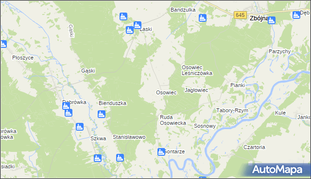 mapa Osowiec gmina Zbójna, Osowiec gmina Zbójna na mapie Targeo