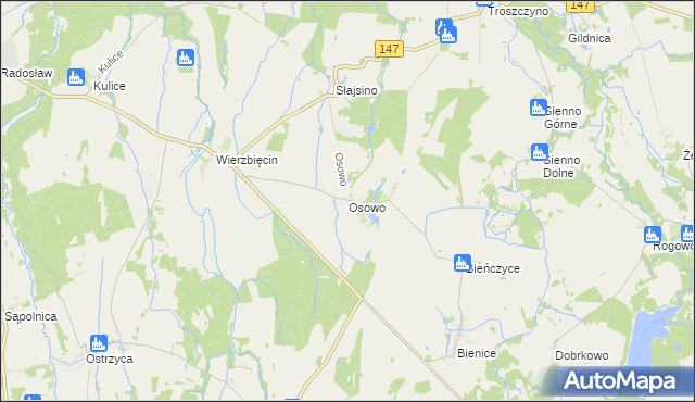 mapa Osowo gmina Nowogard, Osowo gmina Nowogard na mapie Targeo