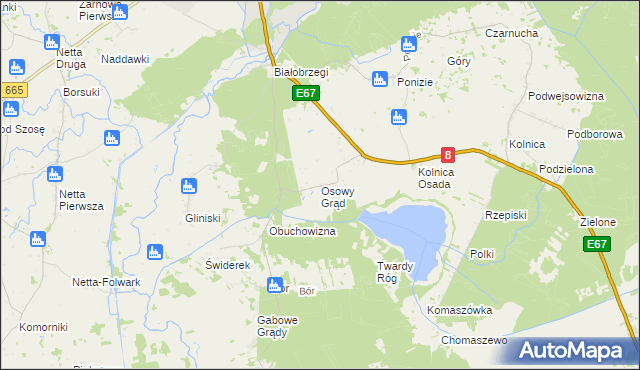 mapa Osowy Grąd, Osowy Grąd na mapie Targeo