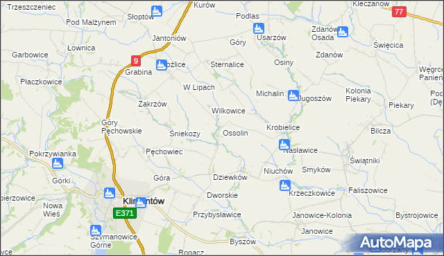 mapa Ossolin gmina Klimontów, Ossolin gmina Klimontów na mapie Targeo