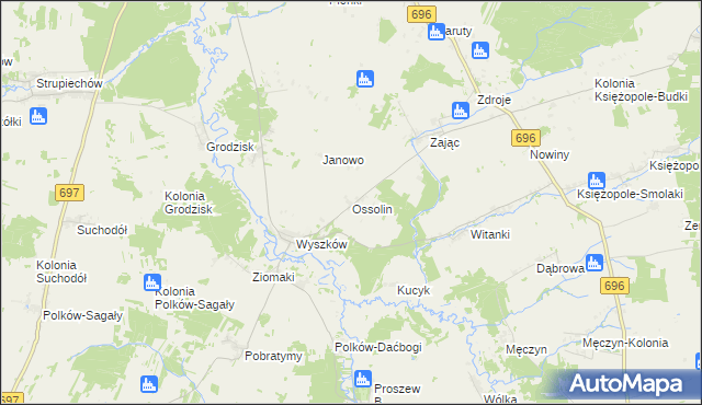 mapa Ossolin gmina Liw, Ossolin gmina Liw na mapie Targeo