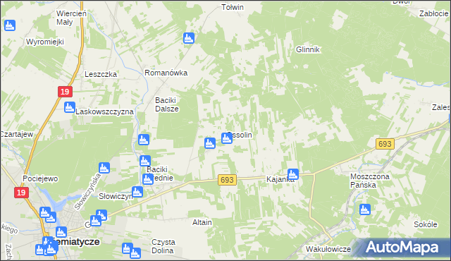 mapa Ossolin gmina Siemiatycze, Ossolin gmina Siemiatycze na mapie Targeo