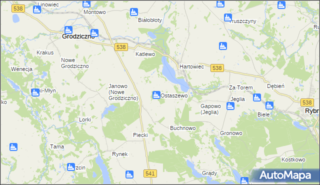 mapa Ostaszewo gmina Grodziczno, Ostaszewo gmina Grodziczno na mapie Targeo