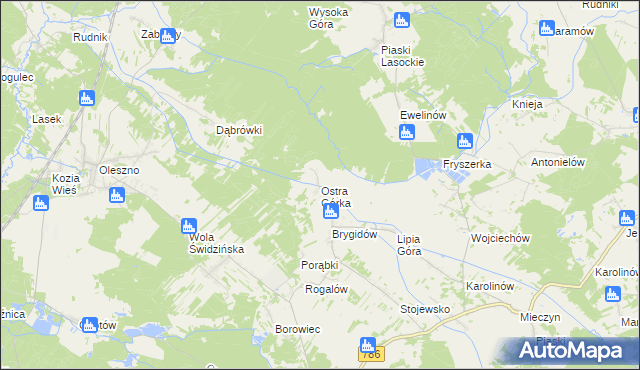 mapa Ostra Górka gmina Krasocin, Ostra Górka gmina Krasocin na mapie Targeo