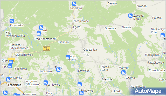 mapa Ostrężnica, Ostrężnica na mapie Targeo