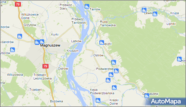 mapa Ostrów gmina Maciejowice, Ostrów gmina Maciejowice na mapie Targeo