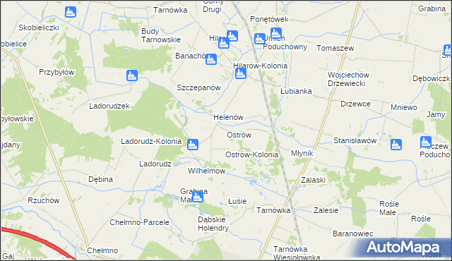 mapa Ostrów gmina Olszówka, Ostrów gmina Olszówka na mapie Targeo