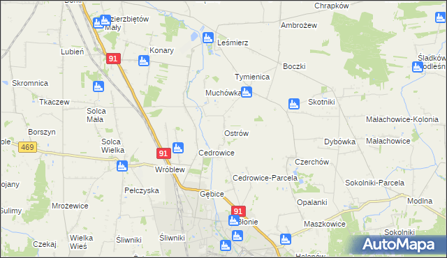 mapa Ostrów gmina Ozorków, Ostrów gmina Ozorków na mapie Targeo