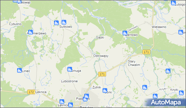 mapa Ostrowąsy gmina Barwice, Ostrowąsy gmina Barwice na mapie Targeo