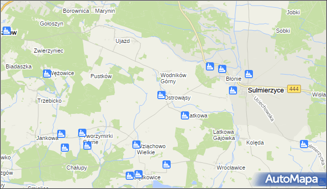 mapa Ostrowąsy gmina Milicz, Ostrowąsy gmina Milicz na mapie Targeo