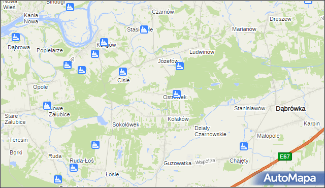 mapa Ostrówek gmina Dąbrówka, Ostrówek gmina Dąbrówka na mapie Targeo