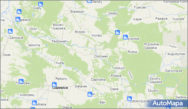 mapa Ostrówek gmina Galewice, Ostrówek gmina Galewice na mapie Targeo