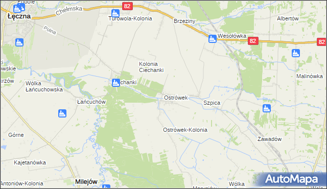 mapa Ostrówek gmina Puchaczów, Ostrówek gmina Puchaczów na mapie Targeo