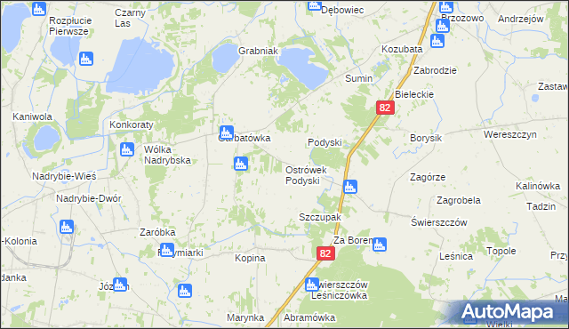 mapa Ostrówek Podyski, Ostrówek Podyski na mapie Targeo