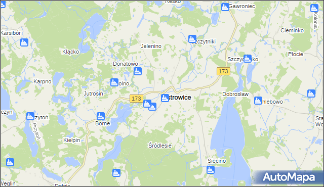 mapa Ostrowice powiat drawski, Ostrowice powiat drawski na mapie Targeo