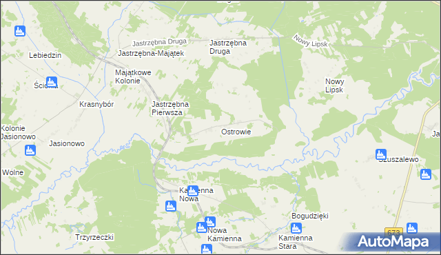 mapa Ostrowie gmina Sztabin, Ostrowie gmina Sztabin na mapie Targeo