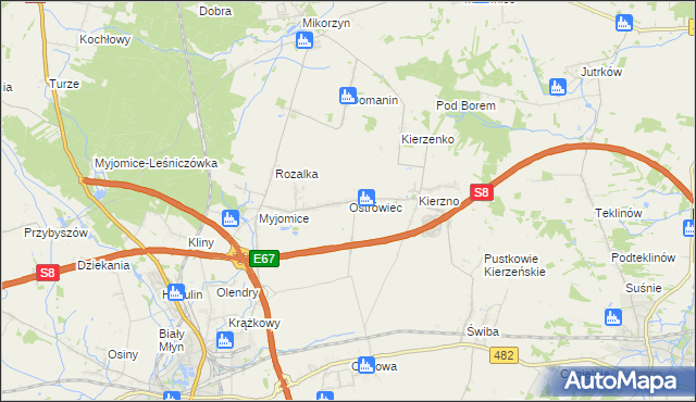 mapa Ostrówiec gmina Kępno, Ostrówiec gmina Kępno na mapie Targeo