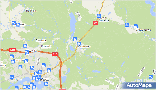 mapa Ostrowiec gmina Wałcz, Ostrowiec gmina Wałcz na mapie Targeo