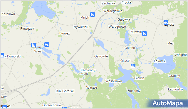 mapa Ostrowite gmina Biskupiec, Ostrowite gmina Biskupiec na mapie Targeo