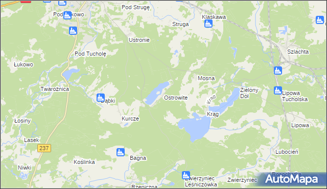 mapa Ostrowite gmina Czersk, Ostrowite gmina Czersk na mapie Targeo