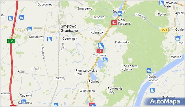 mapa Ostrowite gmina Gniew, Ostrowite gmina Gniew na mapie Targeo