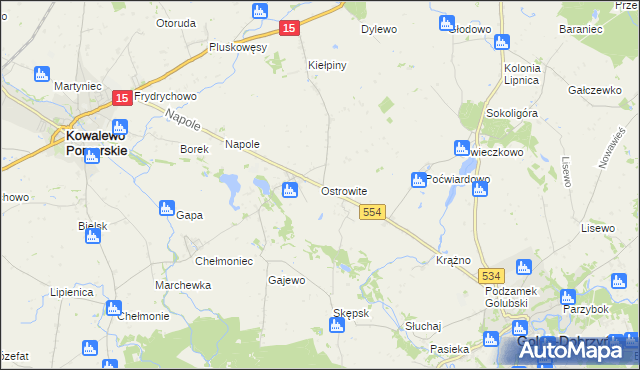 mapa Ostrowite gmina Golub-Dobrzyń, Ostrowite gmina Golub-Dobrzyń na mapie Targeo