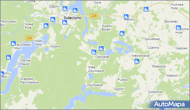 mapa Ostrowite gmina Sulęczyno, Ostrowite gmina Sulęczyno na mapie Targeo