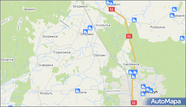 mapa Ostrówki gmina Budzyń, Ostrówki gmina Budzyń na mapie Targeo