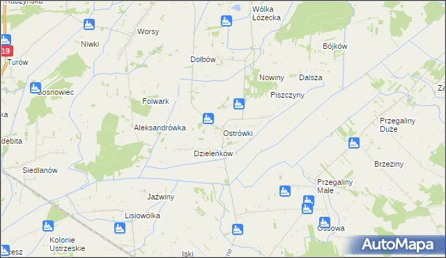 mapa Ostrówki gmina Wohyń, Ostrówki gmina Wohyń na mapie Targeo