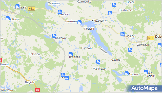 mapa Ostrowo gmina Dubeninki, Ostrowo gmina Dubeninki na mapie Targeo