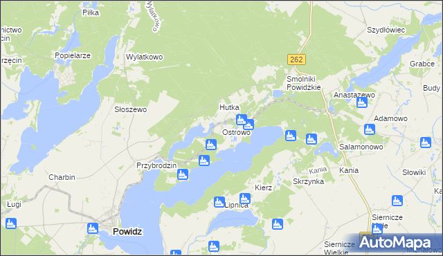 mapa Ostrowo gmina Powidz, Ostrowo gmina Powidz na mapie Targeo