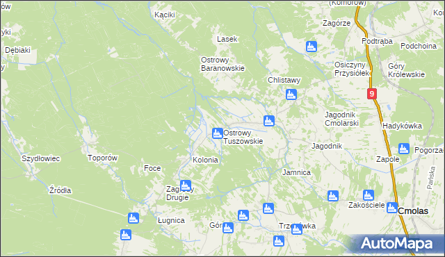 mapa Ostrowy Tuszowskie, Ostrowy Tuszowskie na mapie Targeo