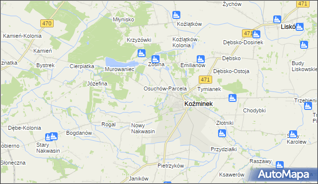 mapa Osuchów gmina Koźminek, Osuchów gmina Koźminek na mapie Targeo