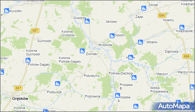 mapa Oszczerze, Oszczerze na mapie Targeo