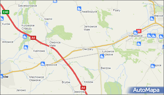 mapa Owczary gmina Oława, Owczary gmina Oława na mapie Targeo