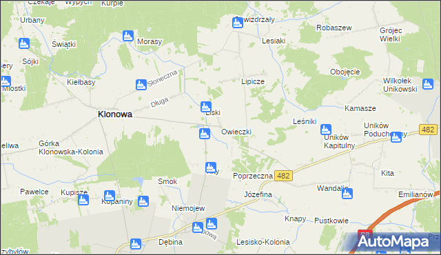 mapa Owieczki gmina Klonowa, Owieczki gmina Klonowa na mapie Targeo